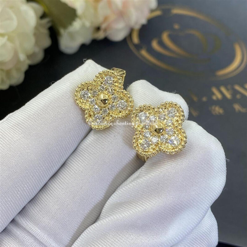 Van Cleef & Arpels VCARA44700 Vintage Alhambra Earrings Yellow Gold Diamond 3