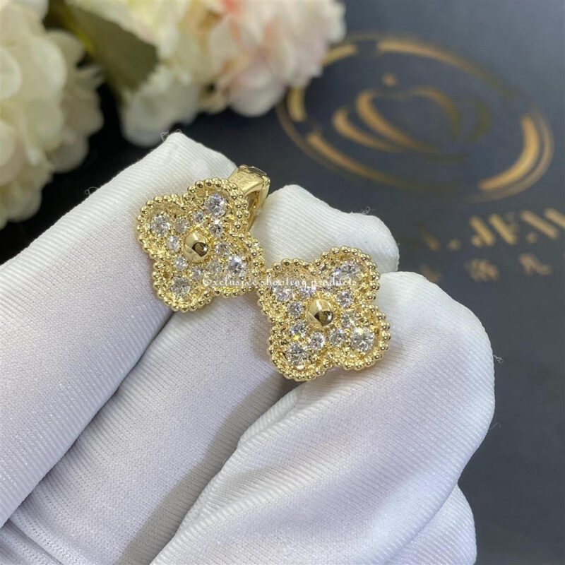 Van Cleef & Arpels VCARA44700 Vintage Alhambra Earrings Yellow Gold Diamond 2