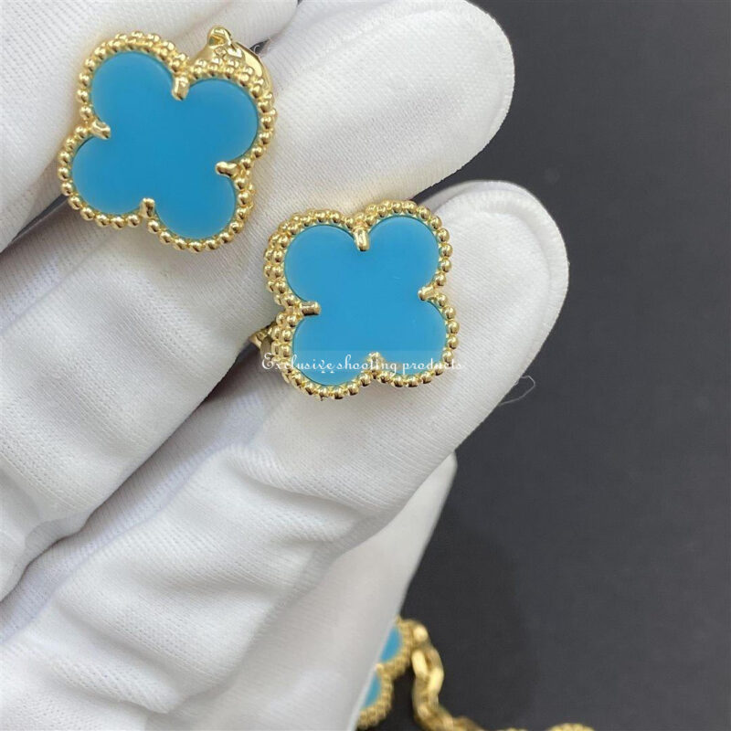 Van Cleef & Arpels Vintage Alhambra earrings VCARD40400 Yellow gold Turquoise 6