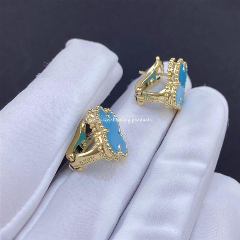 Van Cleef & Arpels Vintage Alhambra earrings VCARD40400 Yellow gold Turquoise 4