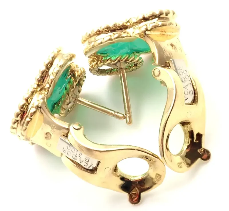 Van Cleef & Arpels Earrings Vintage Alhambra Green Chalcedony Yellow Gold Earrings 2