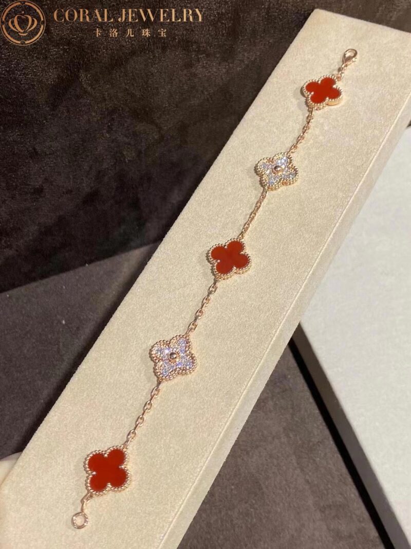 Van Cleef & Arpels Vintage Alhambra Bracelet Limited Edition Diamond Carnelian Gold Bracelet 8