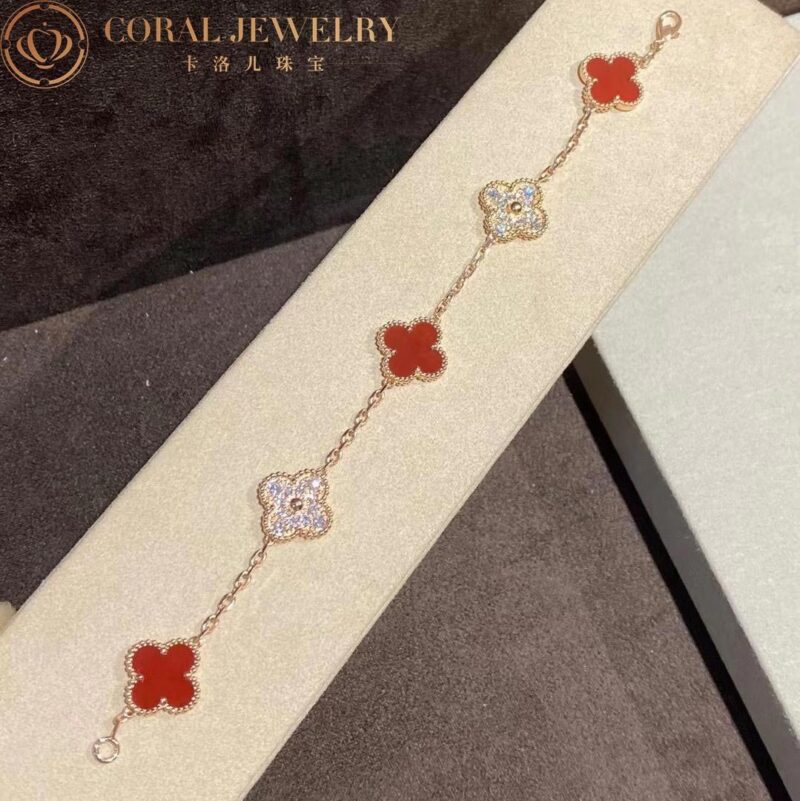 Van Cleef & Arpels Vintage Alhambra Bracelet Limited Edition Diamond Carnelian Gold Bracelet 6