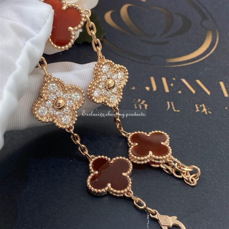 Van Cleef & Arpels Vintage Alhambra Bracelet Limited Edition Diamond Carnelian Gold Bracelet 7