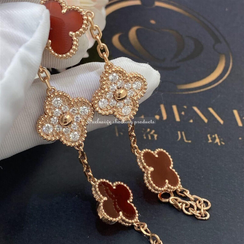 Van Cleef & Arpels Vintage Alhambra Bracelet Limited Edition Diamond Carnelian Gold Bracelet 5