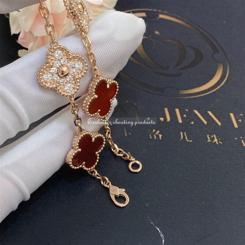 Van Cleef & Arpels Vintage Alhambra Bracelet Limited Edition Diamond Carnelian Gold Bracelet 4