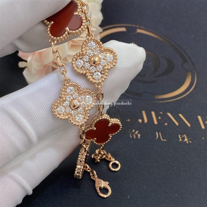 Van Cleef & Arpels Vintage Alhambra Bracelet Limited Edition Diamond Carnelian Gold Bracelet 2