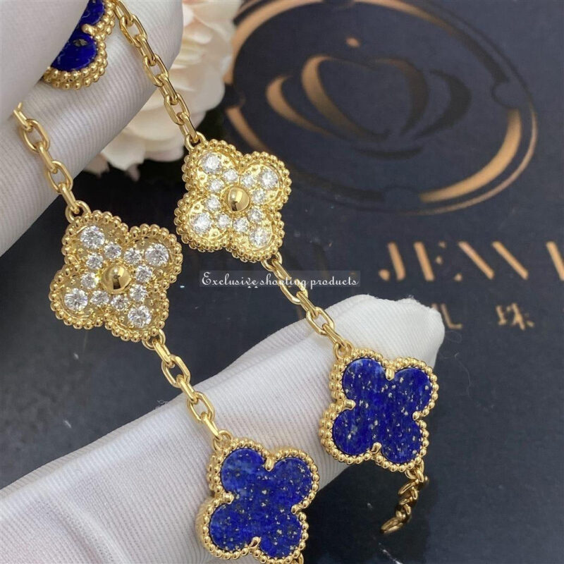 Van Cleef & Arpels Bracelet Vintage Alhambra Limited Edition Diamond Lapis Gold Bracelet 6