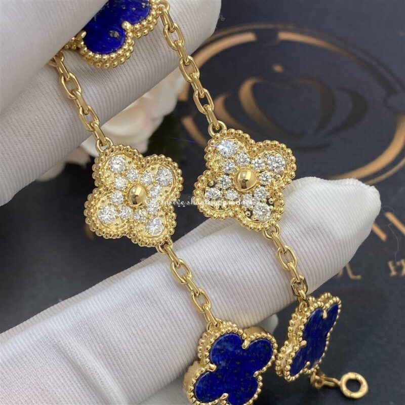 Van Cleef & Arpels Bracelet Vintage Alhambra Limited Edition Diamond Lapis Gold Bracelet 4