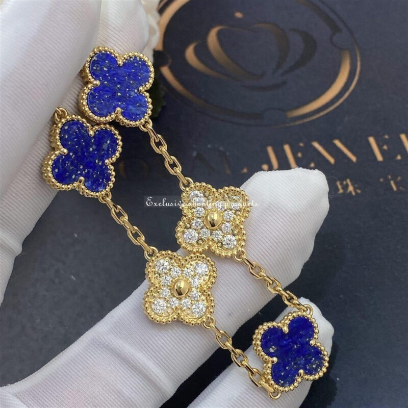 Van Cleef & Arpels Bracelet Vintage Alhambra Limited Edition Diamond Lapis Gold Bracelet 3