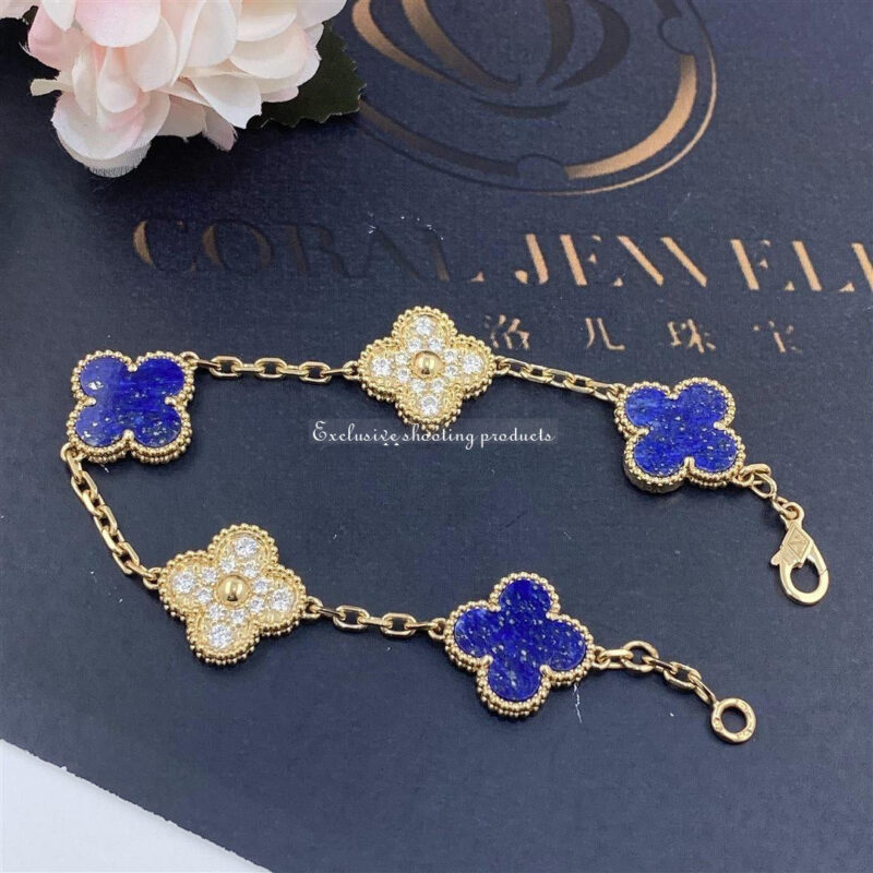 Van Cleef & Arpels Bracelet Vintage Alhambra Limited Edition Diamond Lapis Gold Bracelet 2