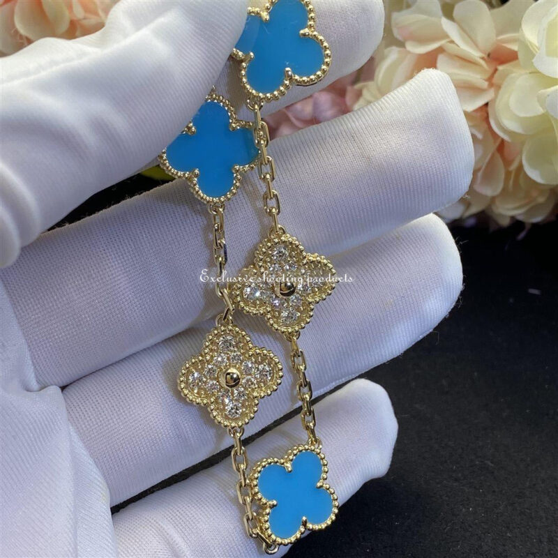 Van Cleef & Arpels Bracelet Vintage Alhambra Limited Edition Diamond Turquoise Gold Bracelet 8