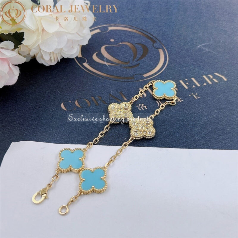 Van Cleef & Arpels Bracelet Vintage Alhambra Limited Edition Diamond Turquoise Gold Bracelet 5