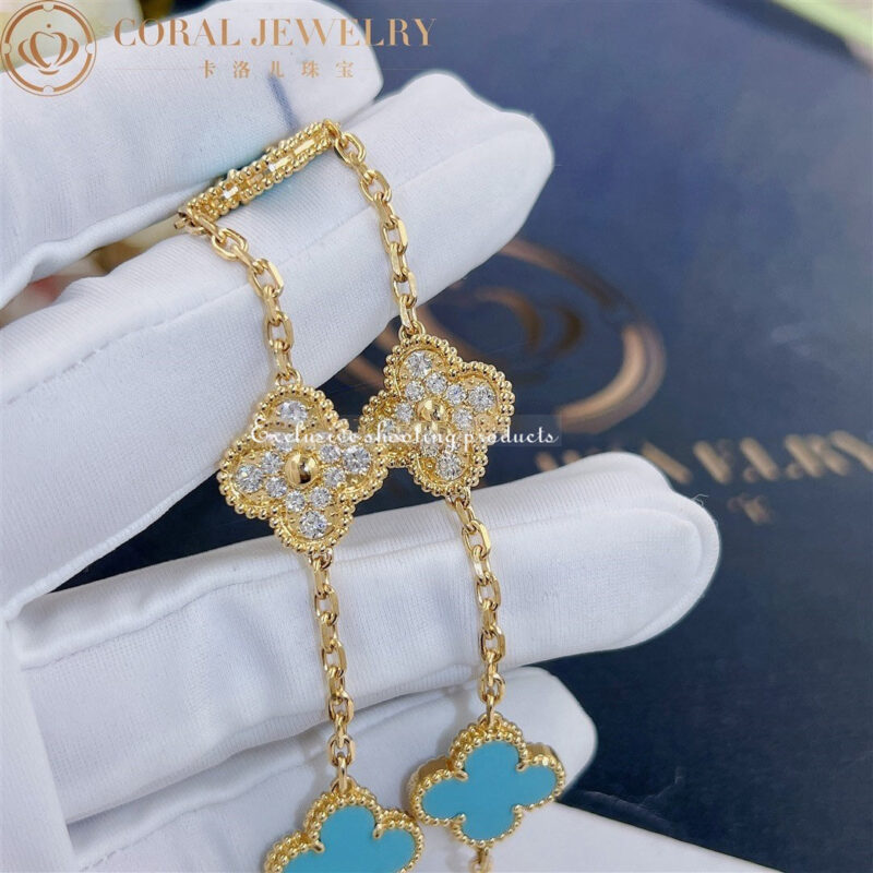 Van Cleef & Arpels Bracelet Vintage Alhambra Limited Edition Diamond Turquoise Gold Bracelet 4