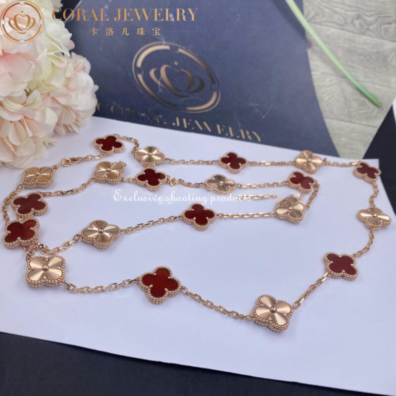 Van Cleef & Arpels VCARP7RO00 Vintage Alhambra long necklace 20 motifs Rose gold Carnelian 6