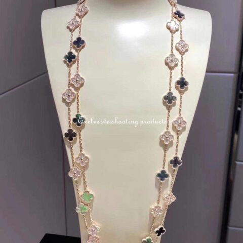 Van Cleef & Arpels Vintage VCARP2R000 Alhambra long necklace 20 motifs Rose gold Diamond Mother-of-pearl necklace 11