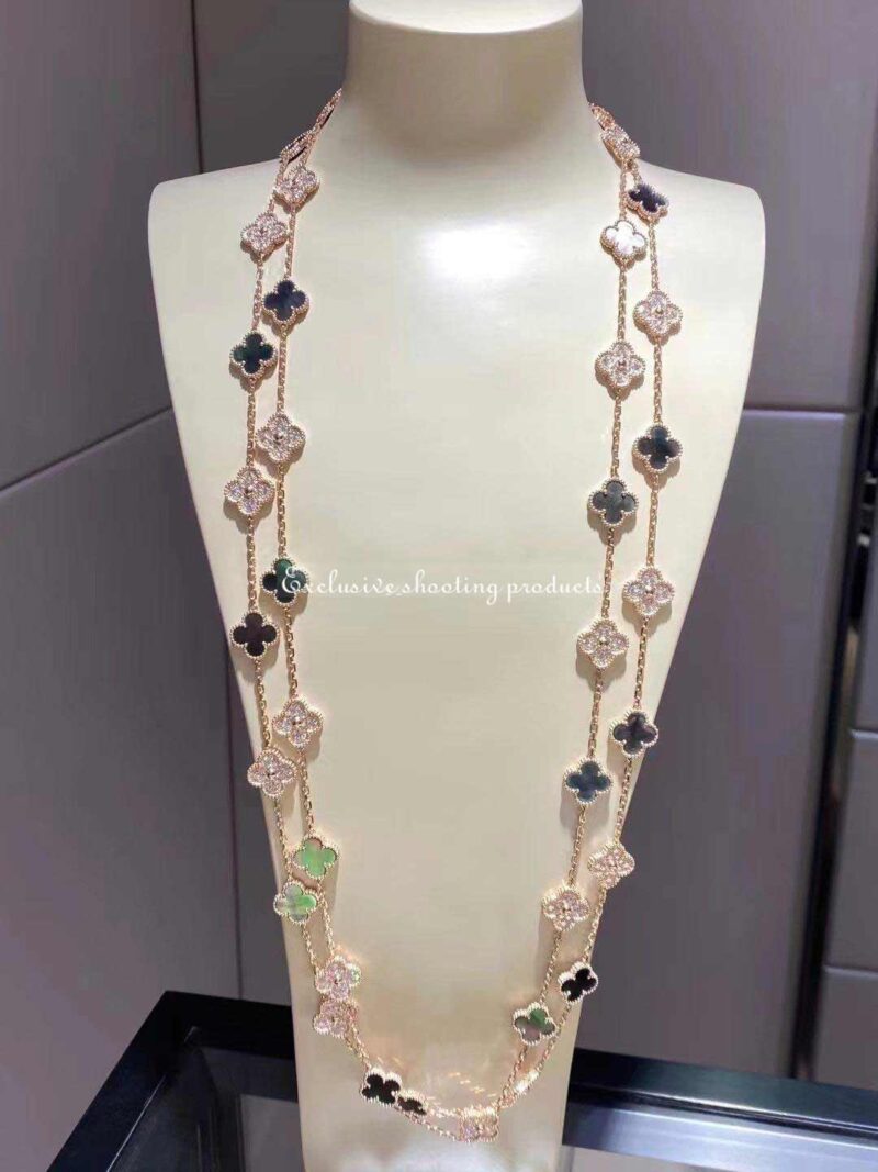 Van Cleef & Arpels Vintage VCARP2R000 Alhambra long necklace 20 motifs Rose gold Diamond Mother-of-pearl necklace 11