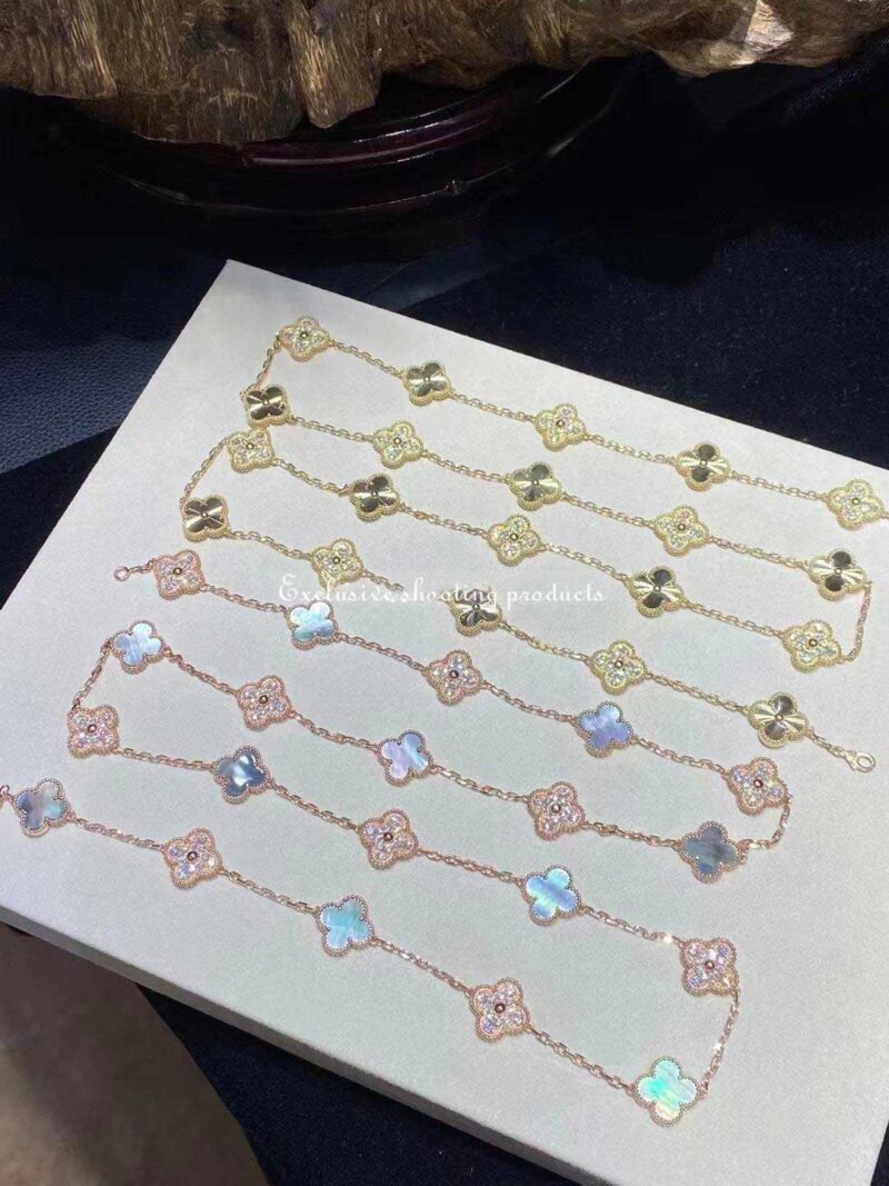Van Cleef & Arpels Vintage VCARP2R000 Alhambra long necklace 20 motifs Rose gold Diamond Mother-of-pearl necklace 5