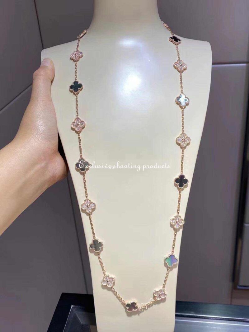 Van Cleef & Arpels Vintage VCARP2R000 Alhambra long necklace 20 motifs Rose gold Diamond Mother-of-pearl necklace 2