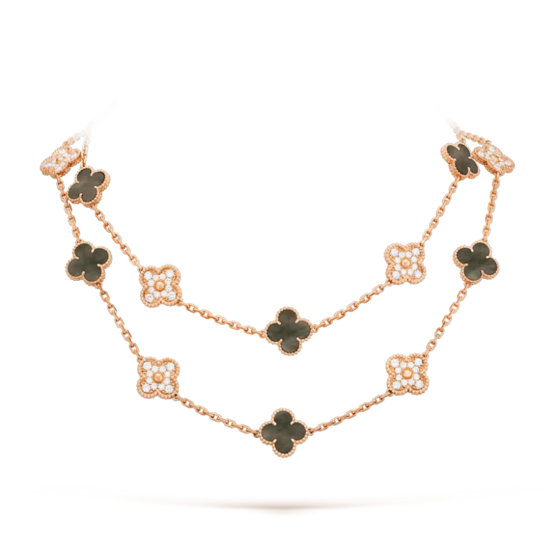 Van Cleef & Arpels Vintage VCARP2R000 Alhambra long necklace 20 motifs Rose gold Diamond Mother-of-pearl necklace1