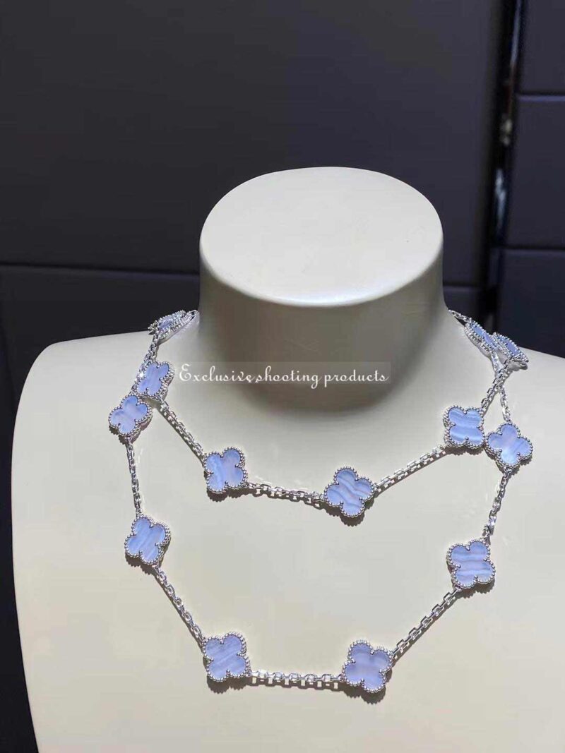 Van Cleef & Arpels VCARD80900 Vintage Alhambra long necklace 20 motifs White gold Chalcedony necklace 2