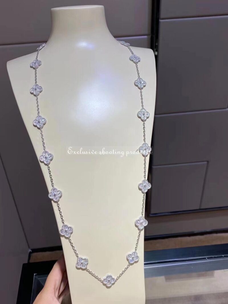 Van Cleef & Arpels VCARA43300 Vintage Alhambra long necklace 20 motifs White gold Diamond necklace 3