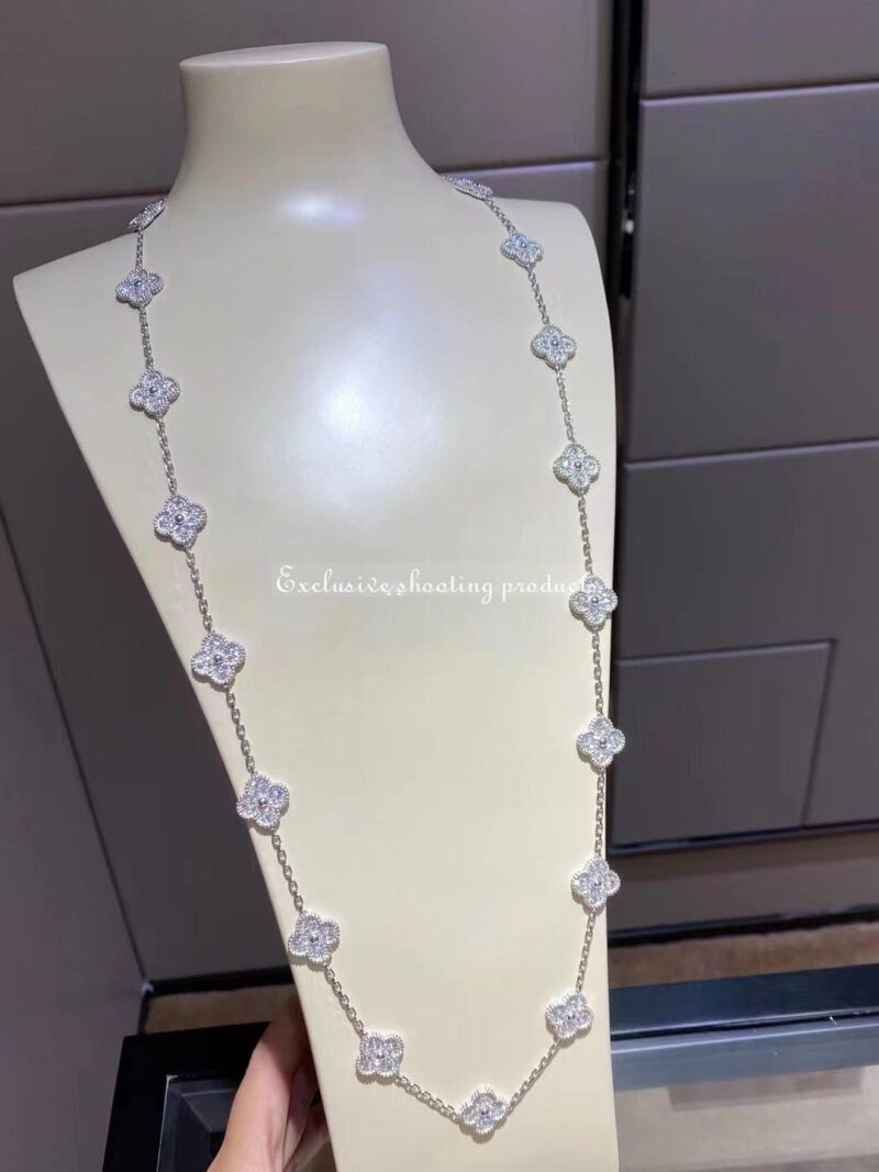 Van Cleef & Arpels VCARA43300 Vintage Alhambra long necklace 20 motifs White gold Diamond necklace 2