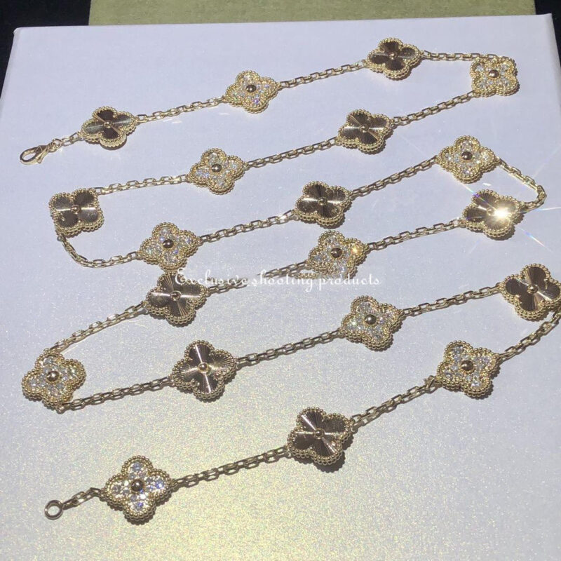 Van Cleef & Arpels VCARP4KM00 necklace Vintage Alhambra long 20 motifs Yellow gold Diamond necklace 8