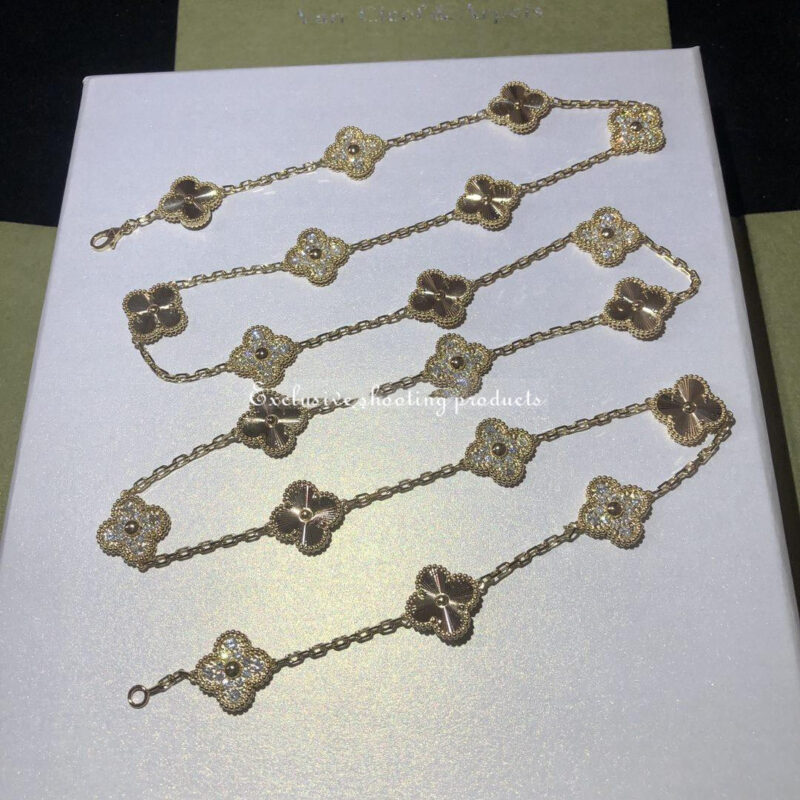 Van Cleef & Arpels VCARP4KM00 necklace Vintage Alhambra long 20 motifs Yellow gold Diamond necklace 7
