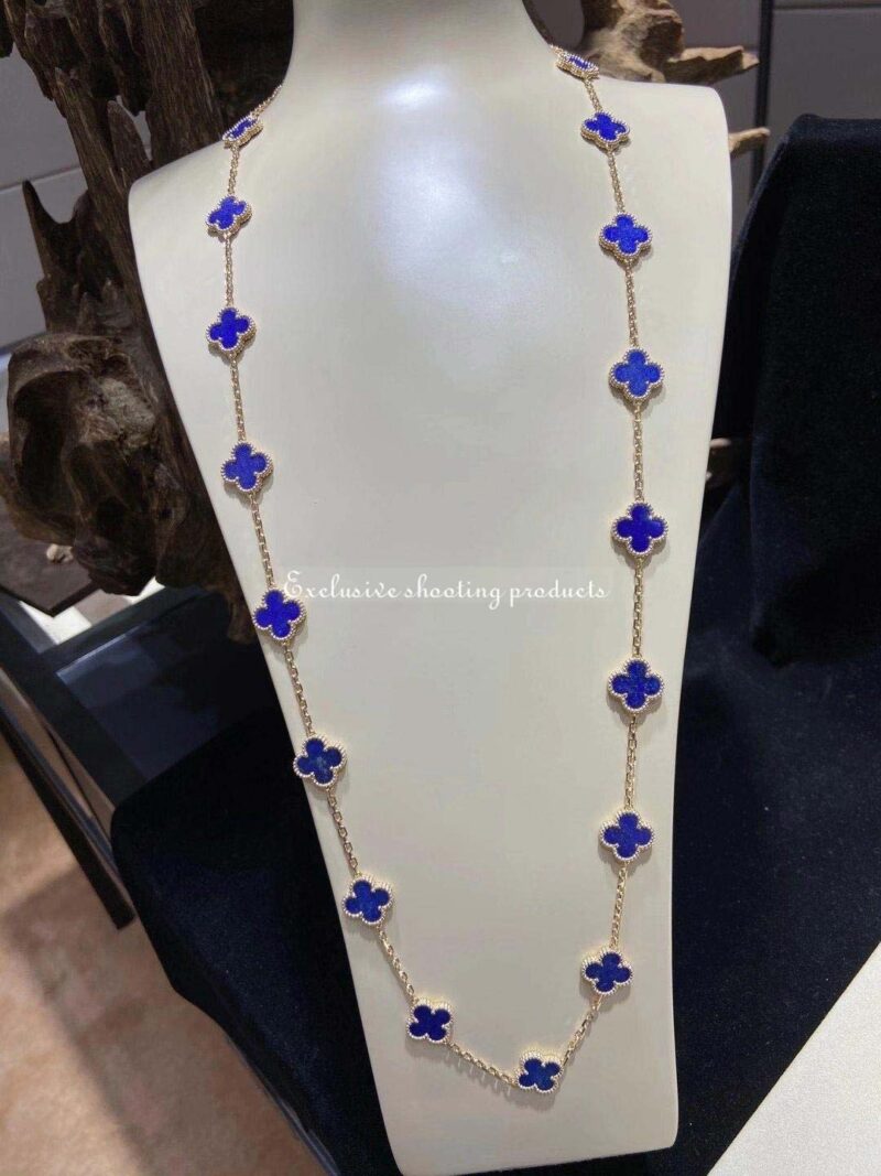 Van Cleef & Arpels necklace Vintage Alhambra long necklace 20 motifs yellow gold Lapis Lazuli necklace 7