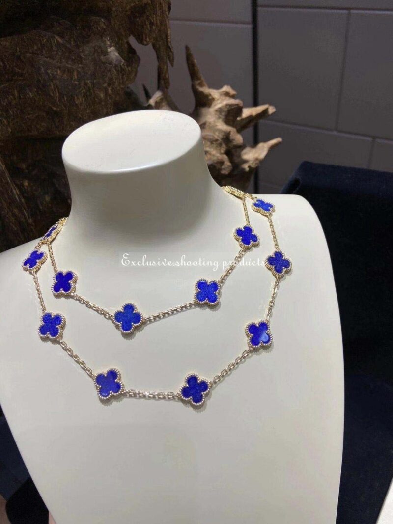 Van Cleef & Arpels necklace Vintage Alhambra long necklace 20 motifs yellow gold Lapis Lazuli necklace 5