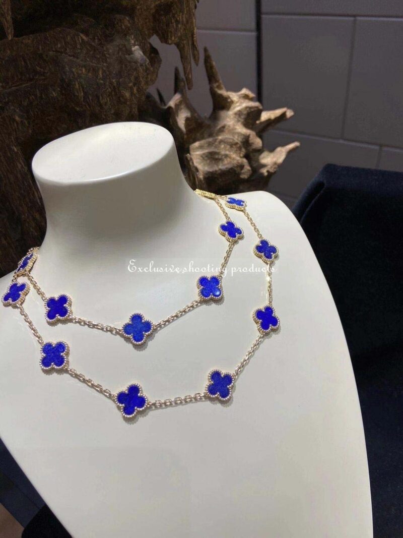Van Cleef & Arpels necklace Vintage Alhambra long necklace 20 motifs yellow gold Lapis Lazuli necklace 4