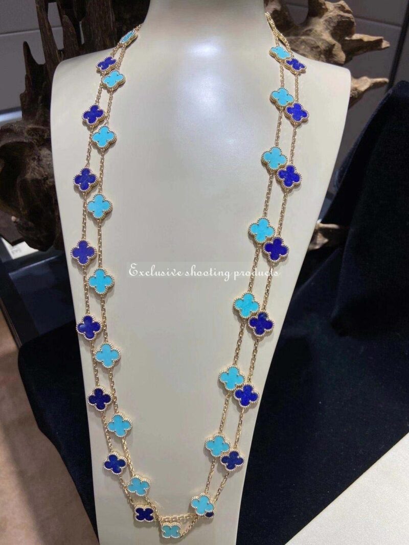 Van Cleef & Arpels necklace Vintage Alhambra long necklace 20 motifs yellow gold Lapis Lazuli necklace 3