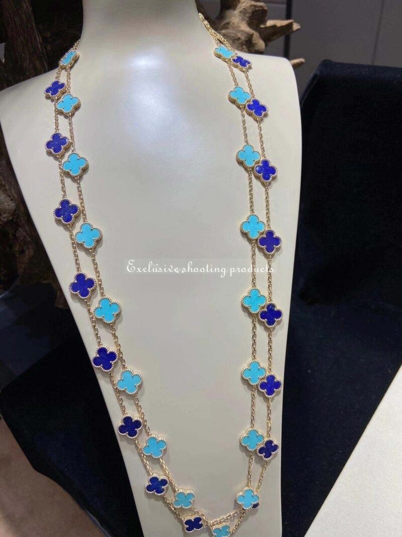 Van Cleef & Arpels necklace Vintage Alhambra long necklace 20 motifs yellow gold Lapis Lazuli necklace 2