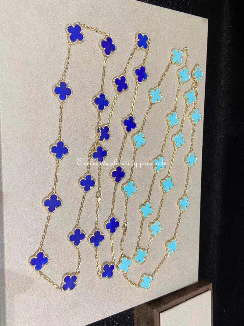 Van Cleef & Arpels necklace Vintage Alhambra long necklace 20 motifs yellow gold Lapis Lazuli necklace 11