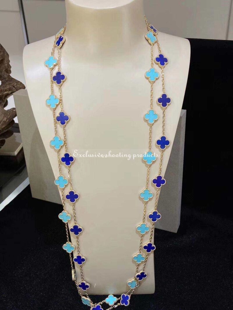 Van Cleef & Arpels necklace Vintage Alhambra long necklace 20 motifs yellow gold Lapis Lazuli necklace 10