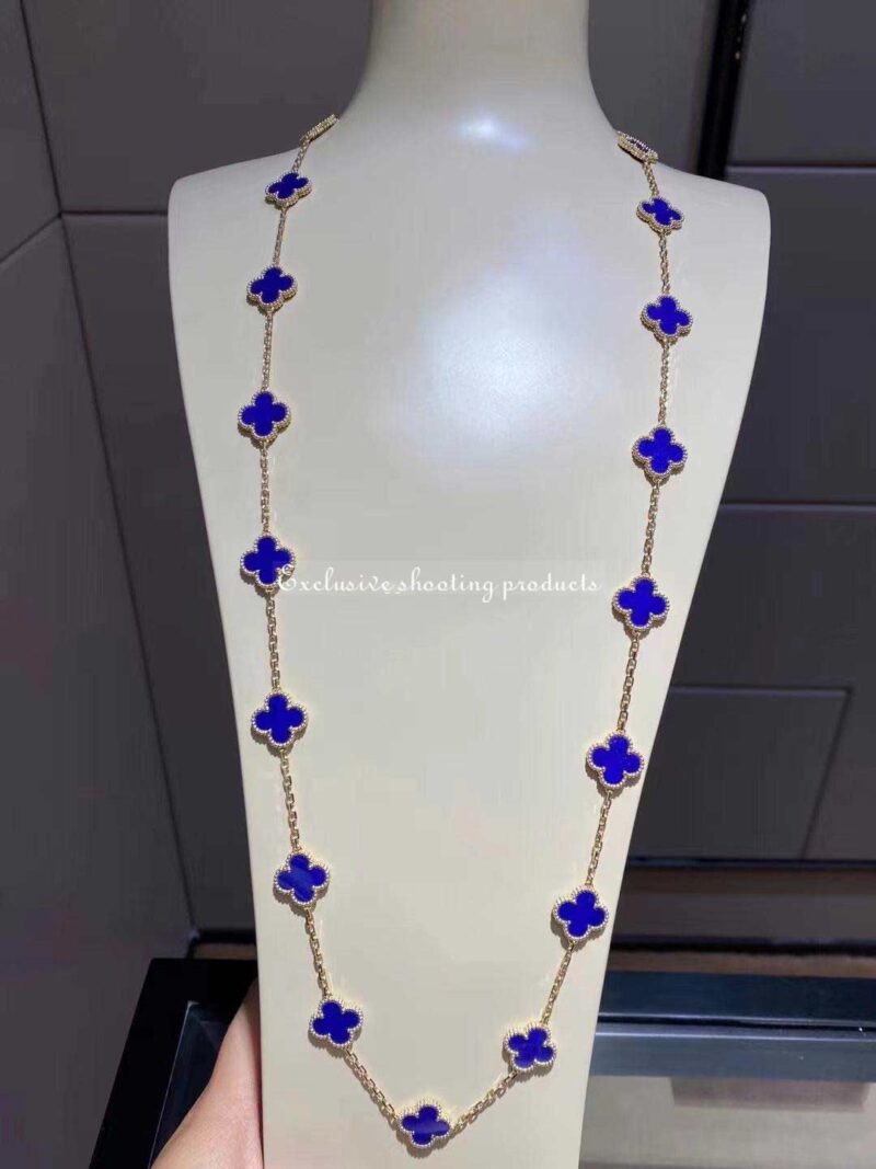 Van Cleef & Arpels necklace Vintage Alhambra long necklace 20 motifs yellow gold Lapis Lazuli necklace 9