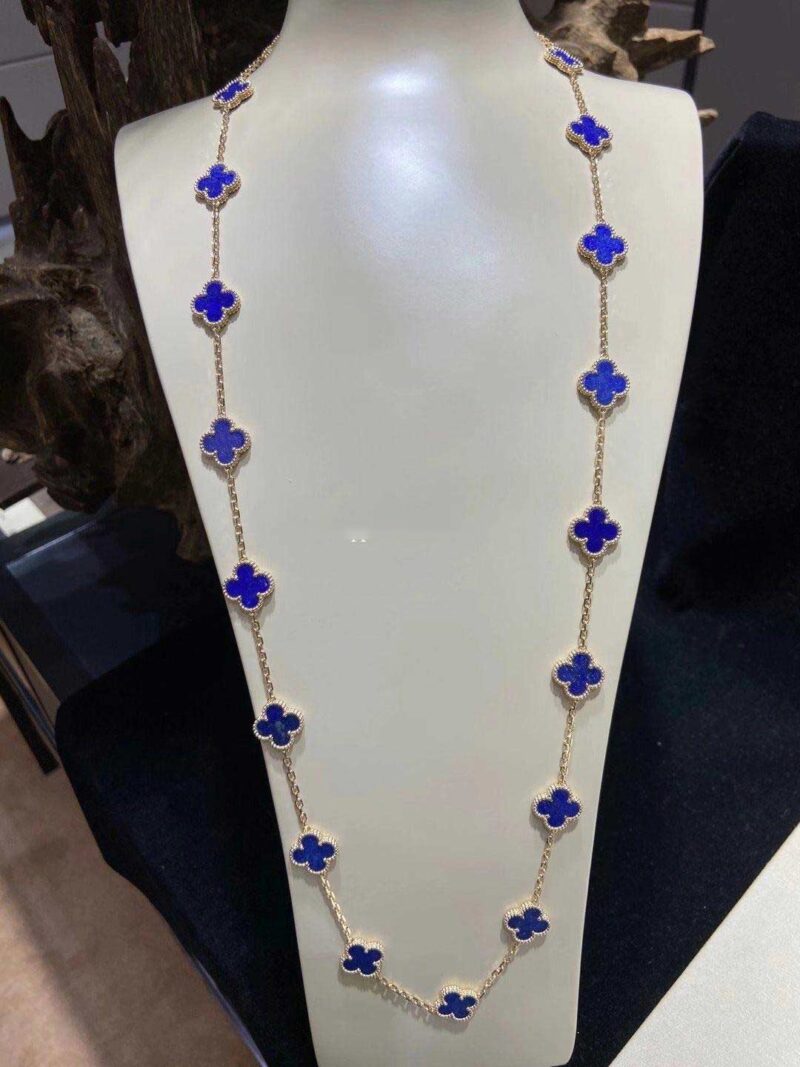 Van Cleef & Arpels necklace Vintage Alhambra long necklace 20 motifs yellow gold Lapis Lazuli necklace 8