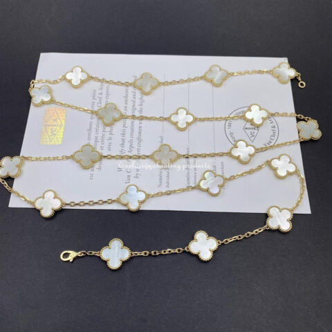 Van Cleef & Arpels VCARA42100 necklace Vintage Alhambra long 20 motifs Yellow gold Mother-of-pearl necklace 11