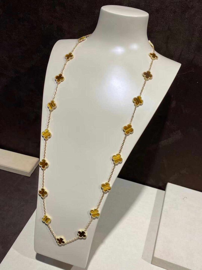 Van Cleef & Arpels VCARD39900 necklace Vintage Alhambra long 20 motifs Yellow gold Tiger Eye necklace 9
