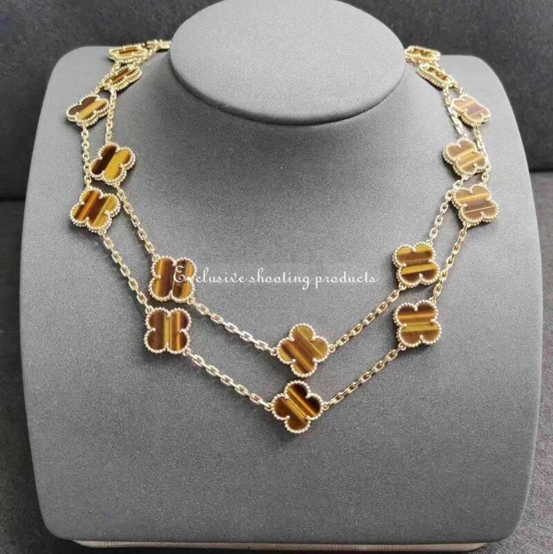 Van Cleef & Arpels VCARD39900 necklace Vintage Alhambra long 20 motifs Yellow gold Tiger Eye necklace 10