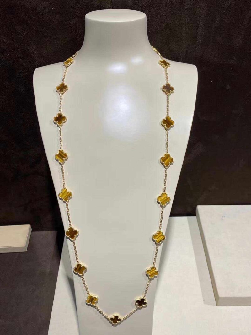 Van Cleef & Arpels VCARD39900 necklace Vintage Alhambra long 20 motifs Yellow gold Tiger Eye necklace 7