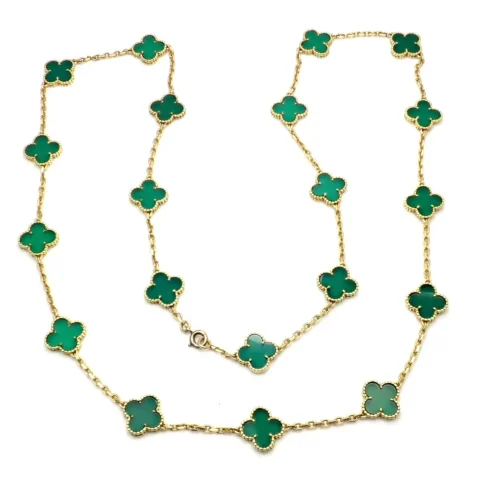 Van Cleef & Arpels necklace Vintage Alhambra long necklace 20 motifs Green Chalcedony necklace 1