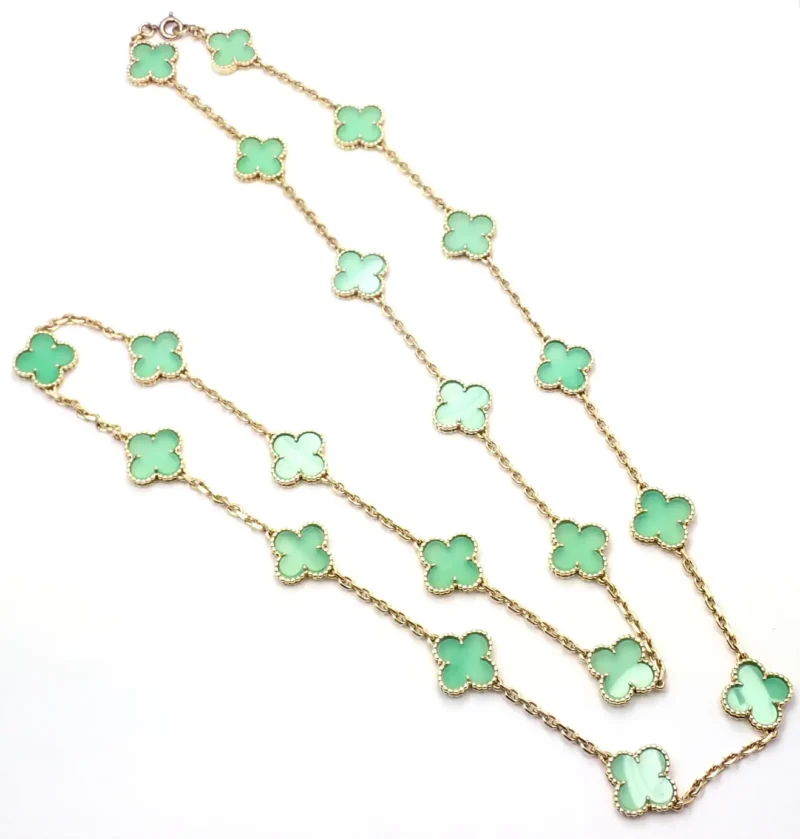 Van Cleef & Arpels necklace Vintage Alhambra long necklace 20 motifs Green Chalcedony necklace 9