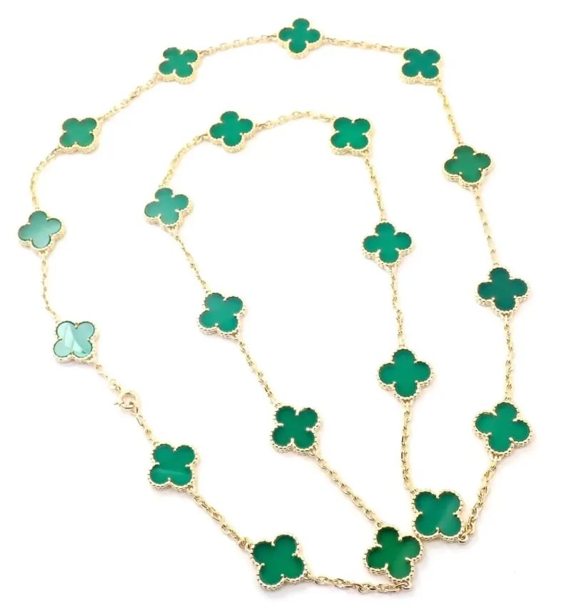 Van Cleef & Arpels necklace Vintage Alhambra long necklace 20 motifs Green Chalcedony necklace 7