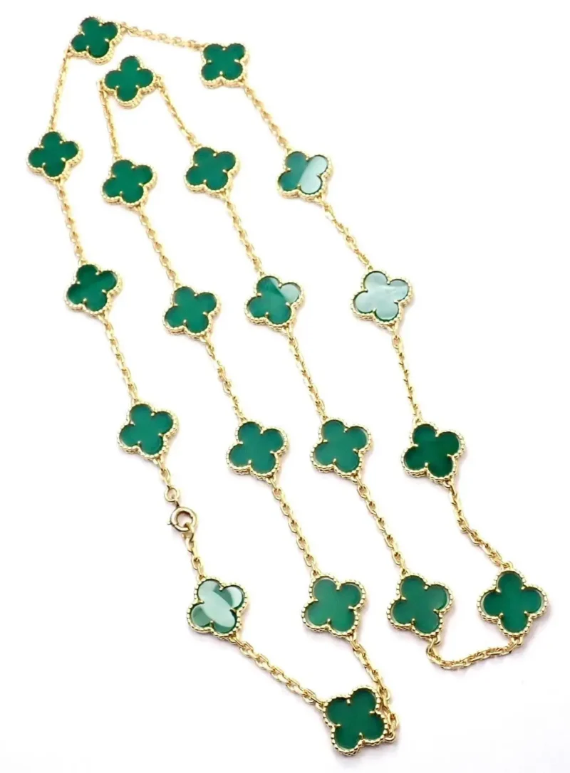 Van Cleef & Arpels necklace Vintage Alhambra long necklace 20 motifs Green Chalcedony necklace 5