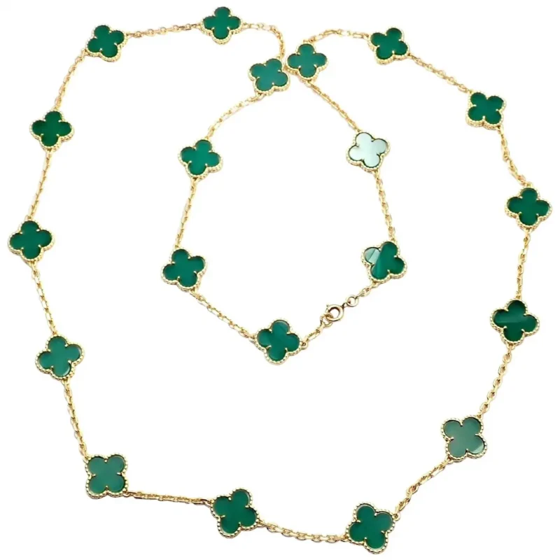 Van Cleef & Arpels necklace Vintage Alhambra long necklace 20 motifs Green Chalcedony necklace 2