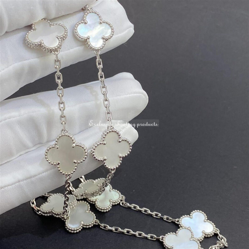 Van Cleef & Arpels Vintage Alhambra VCARF48500 necklace 10 motifs White gold Mother-of-pearl necklace 7