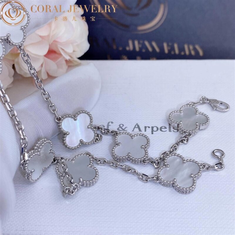 Van Cleef & Arpels Vintage Alhambra VCARF48500 necklace 10 motifs White gold Mother-of-pearl necklace 5