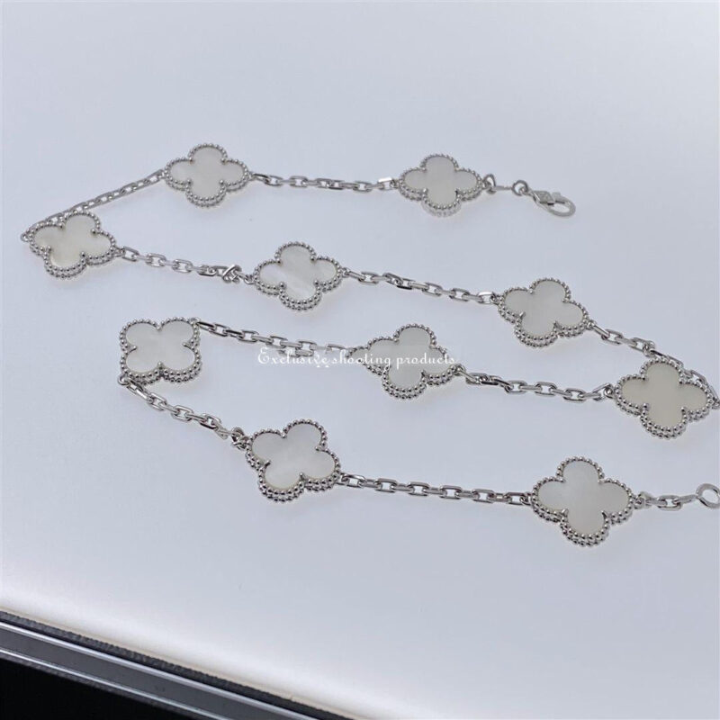 Van Cleef & Arpels Vintage Alhambra VCARF48500 necklace 10 motifs White gold Mother-of-pearl necklace 6